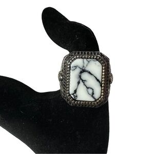 Artisan Crafted Ornate 925 Sterling Silver White Buffalo Cabochon Size 11 14.5g